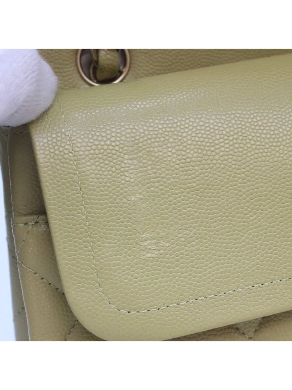 Chanel Green Caviar Double Flap Bag Quilted 25